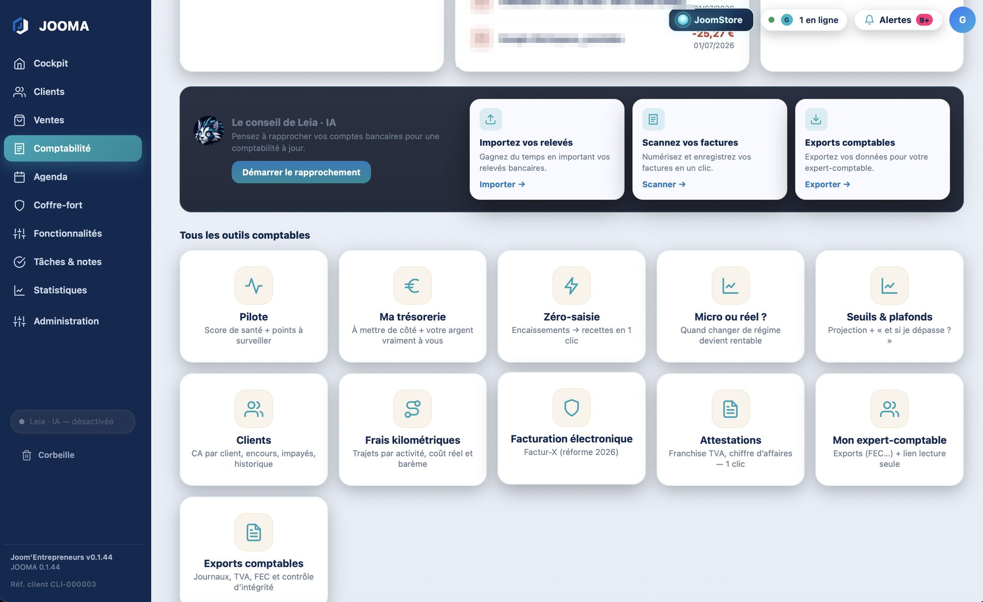 Les outils comptables de JOOMA en thème clair