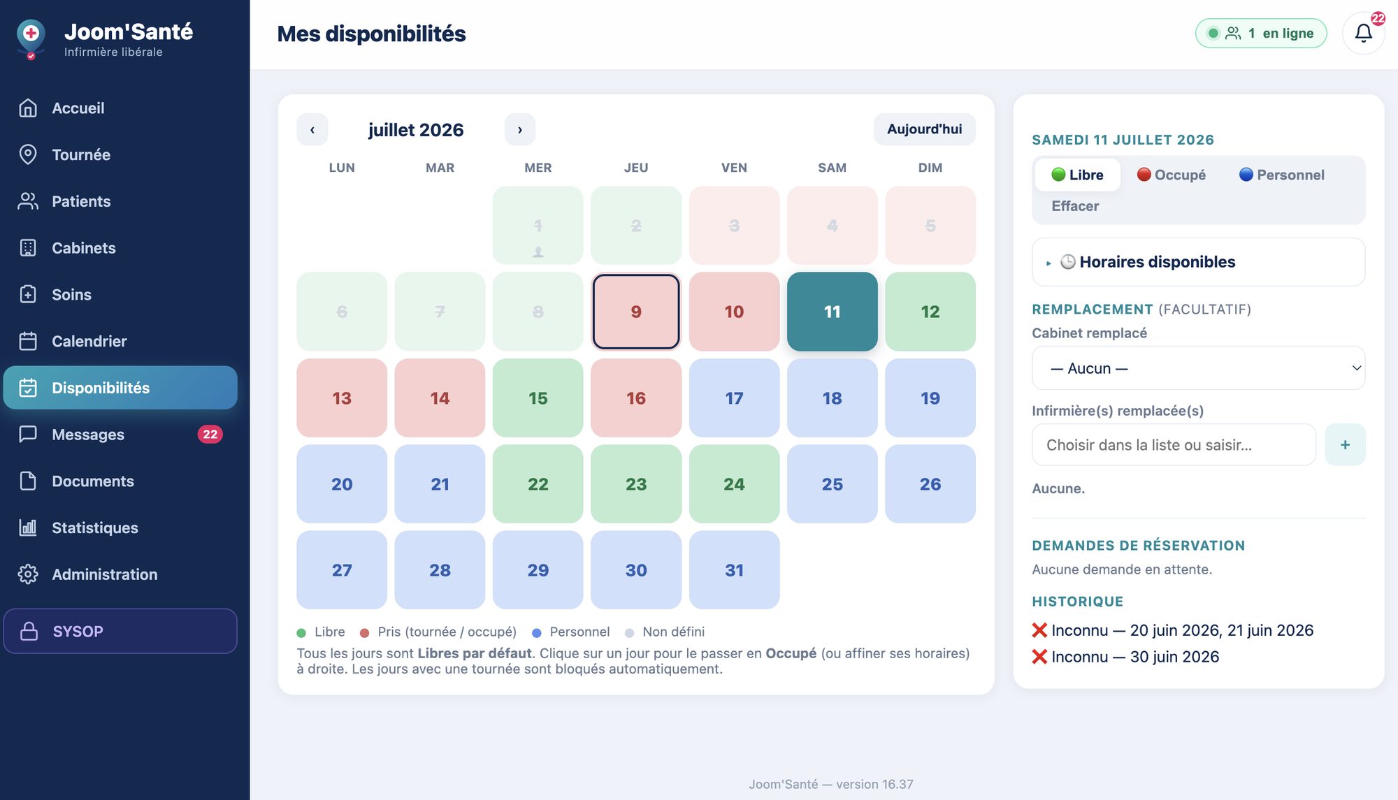 Disponibilités et remplacements