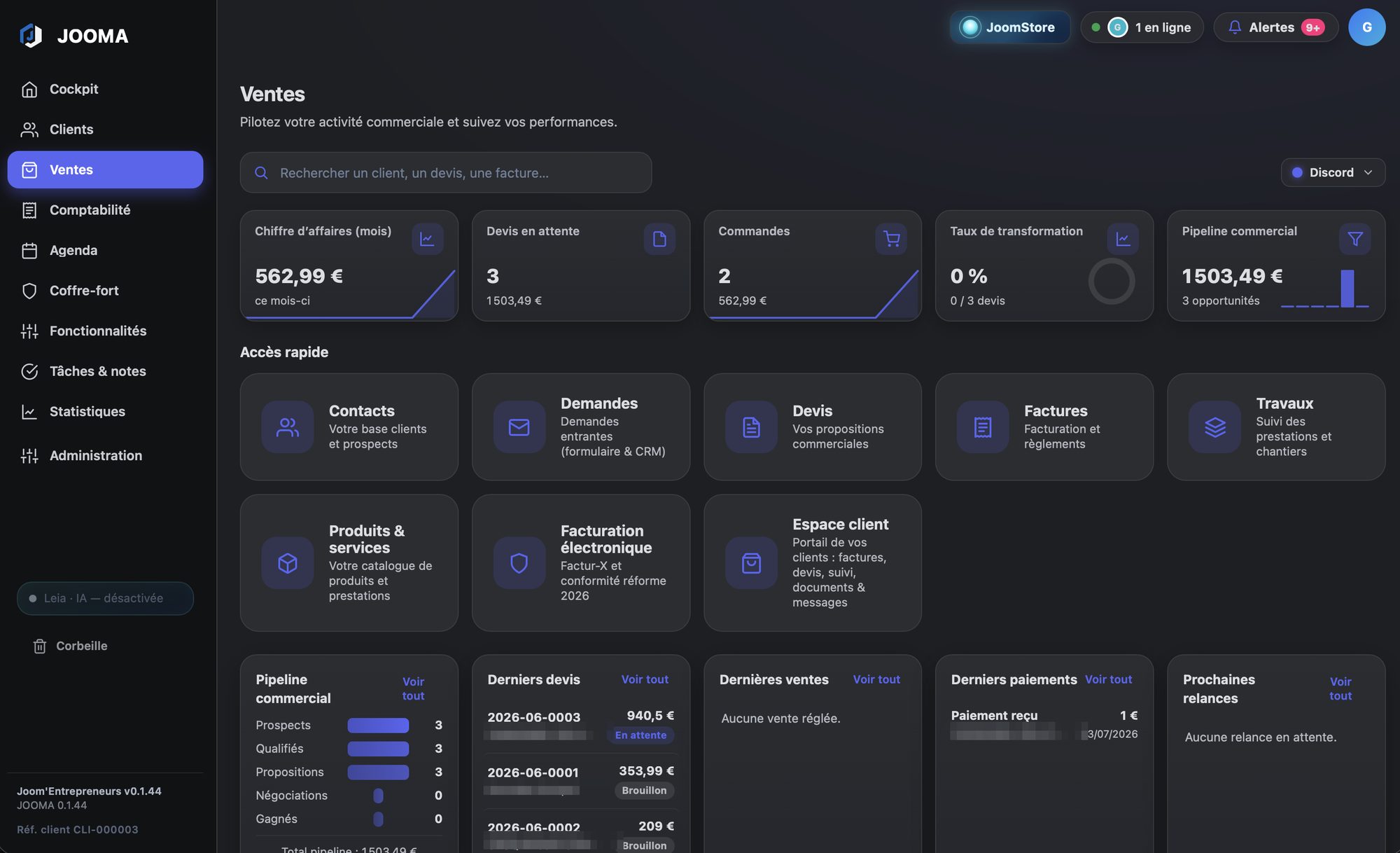 Page Ventes JOOMA — thème Discord